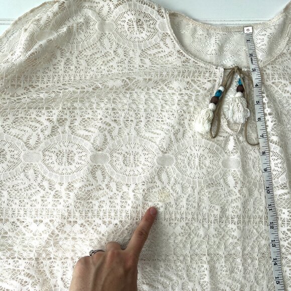 Western White Poncho OSFM Cover Up Lace Crochet Tassel Sheer Pullover Kimono‎ - Picture 7 of 8
